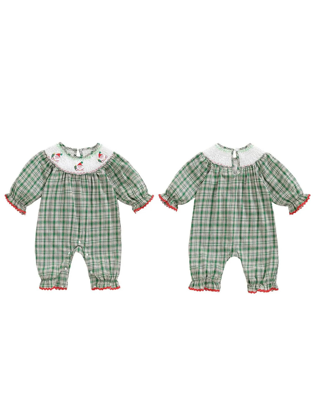 "Tartan Santa" Long Sleeve Baby Smocked Bubble Romper - The Palm Beach Baby