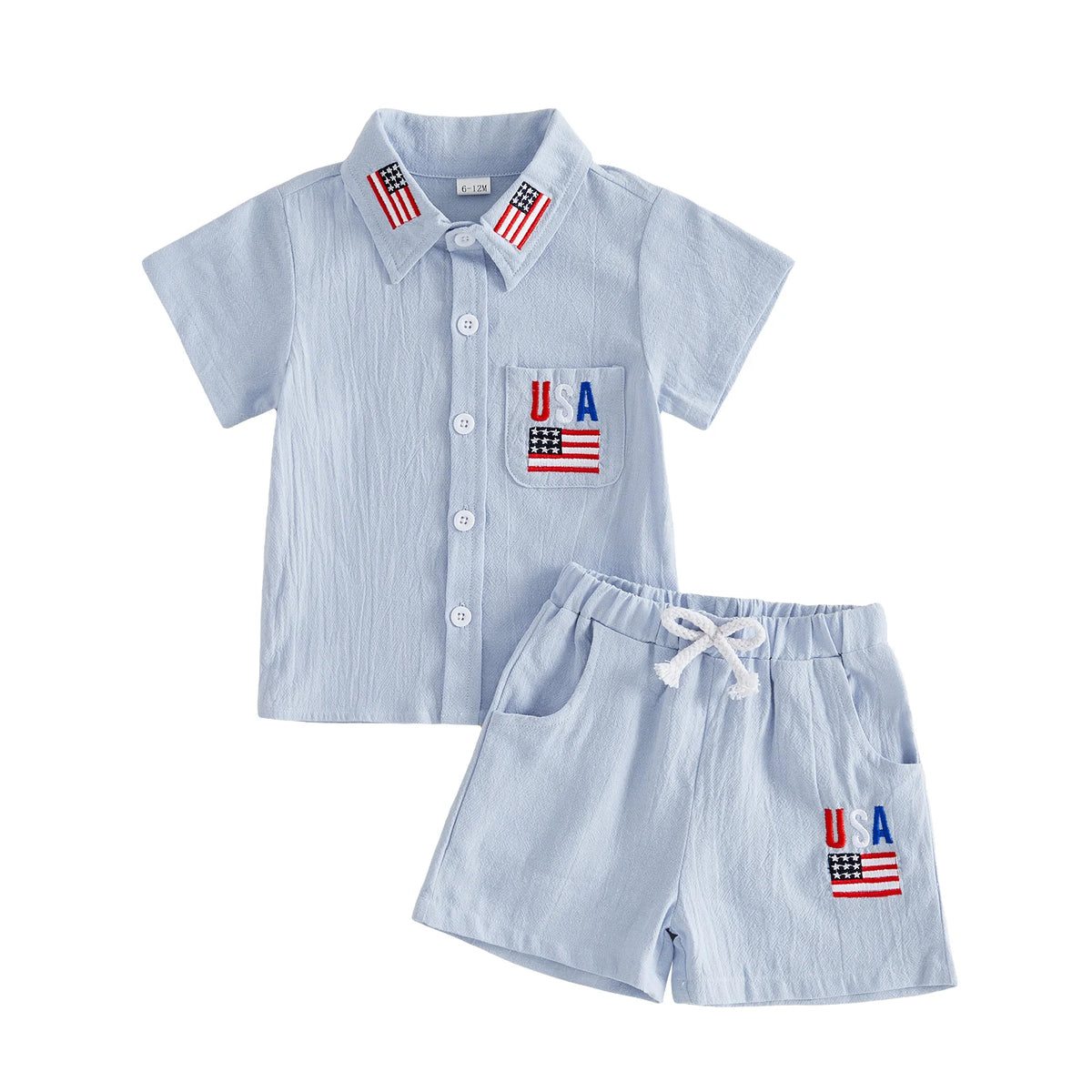 Patriotic Cutie Short Sleeve Shirt & Elastic Waistband Boys Shorts Set - The Palm Beach Baby Estimated 10 - 18 Day Delivery