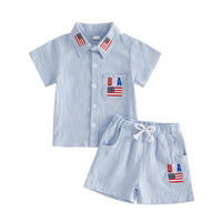 Patriotic Cutie Short Sleeve Shirt & Elastic Waistband Boys Shorts Set - The Palm Beach Baby Estimated 10 - 18 Day Delivery