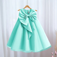 Sari-Elle Elegant Party Dress With Large Bow in mint aqua for girls 4–6; A-line, perfect for parties.