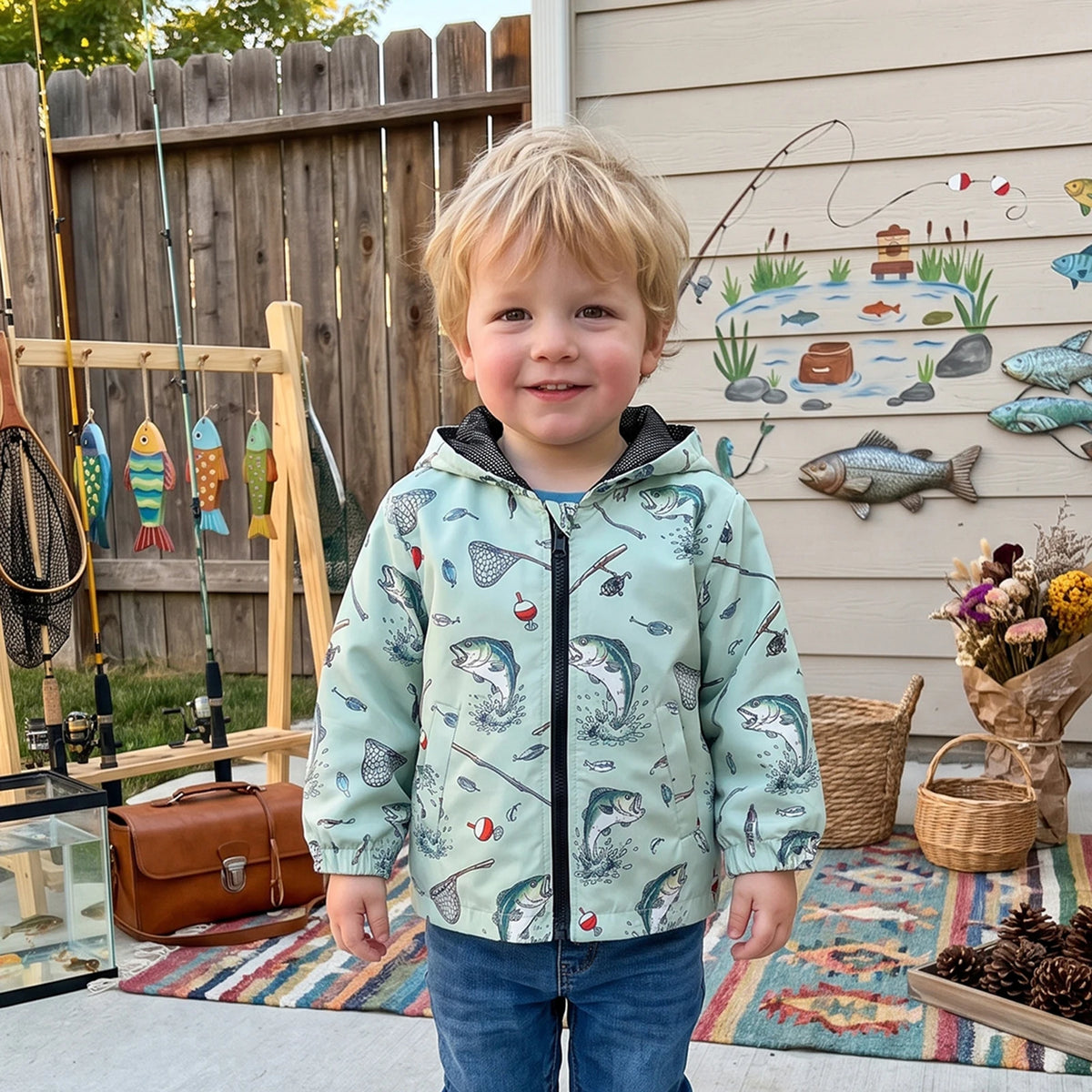 Gone Fishing Lightweight Boys Hooded Jacket