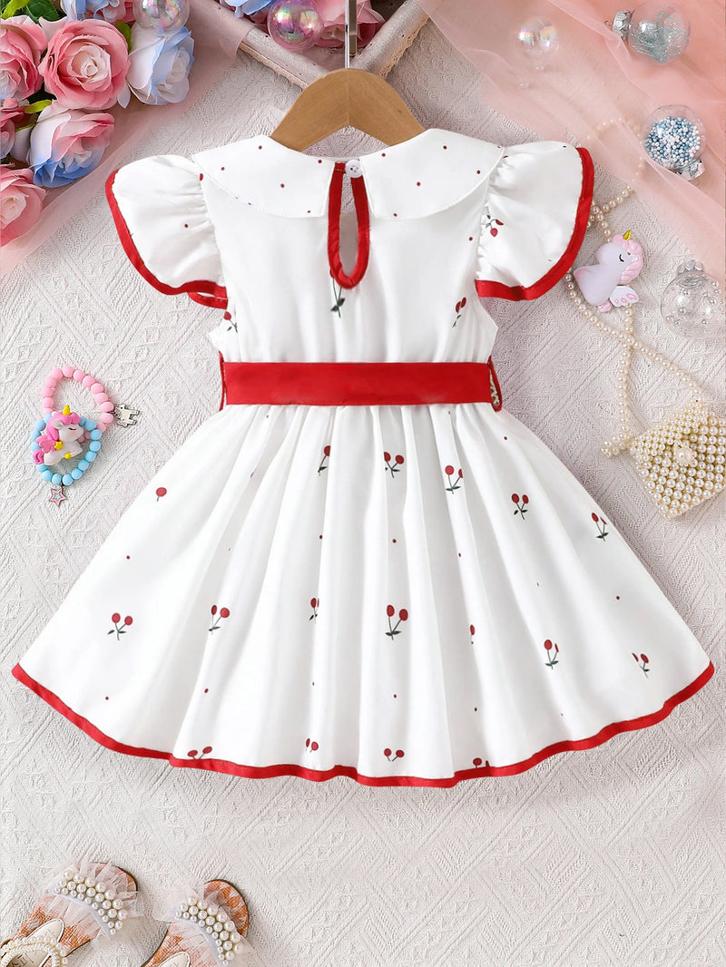 Cherry Merry Flutter Sleeve Girls Dress