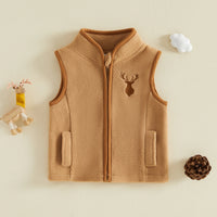 Trevor Khaki Lightweight Zippered Deer Embroidered Boys Vest - Soft and Comfy