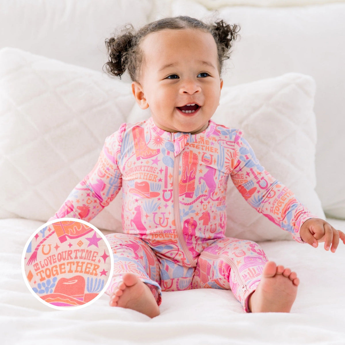 The Second-Skin Footless Romper | Saddle Up Western Themed with a cute print designed for comfort and style. Perfect bamboo baby romper for cozy moments.