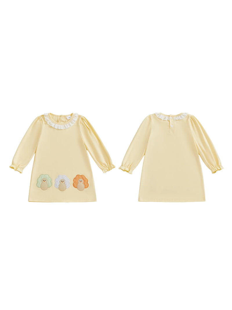 "Turkey Cutie" Yellow Embroidered Fall Dress