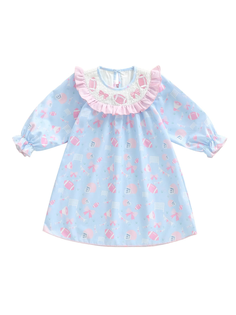 "Footballs and Frills" Cute Embroidered Smocked Dress