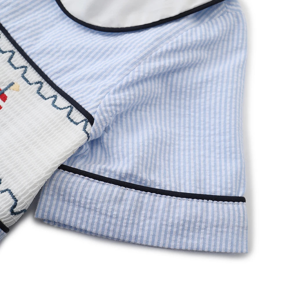 Teddy Bear and Stripe Seersucker Romper - Soft, Stylish & Perfect for Summer Adventures - The Palm Beach Baby The Palm Beach Baby