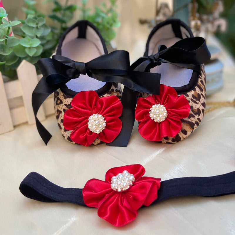 "Leopard Luxury" Occasion Baby Shoes + Headpiece Set