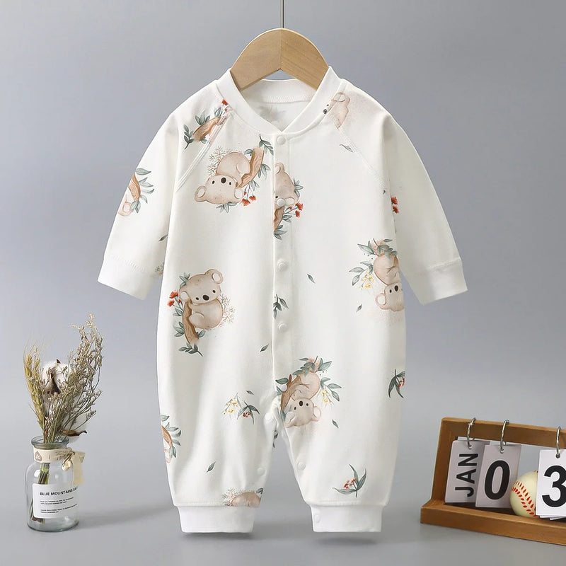 Cute Baby Romper featuring an adorable 'Little Koala' print, perfect for little explorers aged 6 to 18 months, made from soft cotton for ultimate comfort.