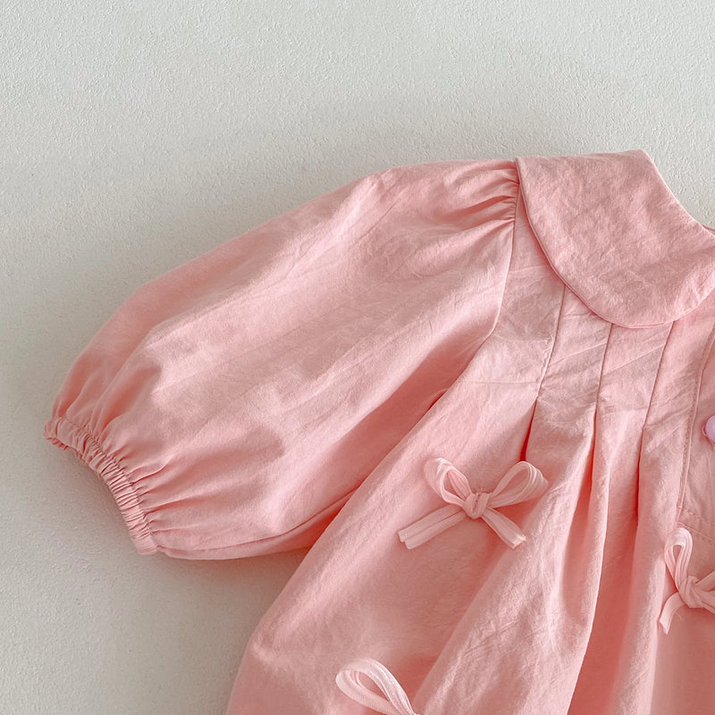 "Pretty in Pink Bows" Bubble - 3-D Bows PeterPan Collar