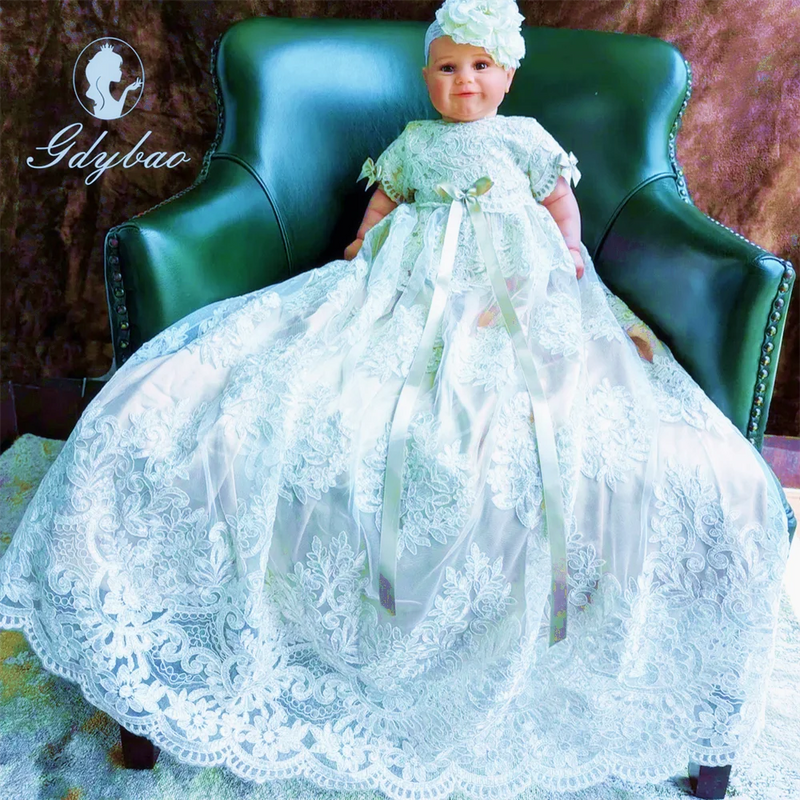 "Magdeline-Marie" Heirloom Satin Lace Baptism Gown