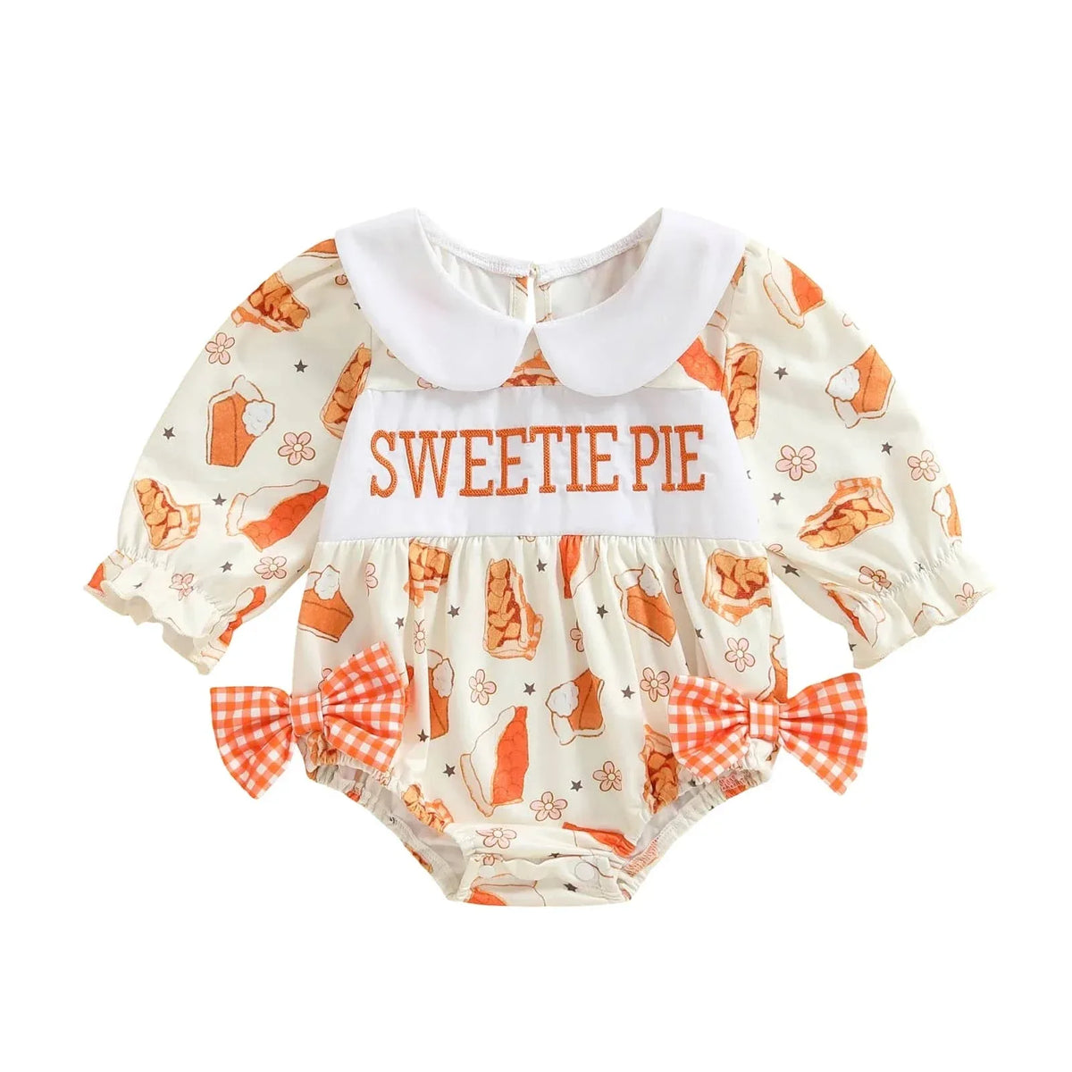 Sweetie Pie Smocked Fall Baby Bubble with Pumpkin Pie Embroidery and Easy Diaper Snaps - The Palm Beach Baby