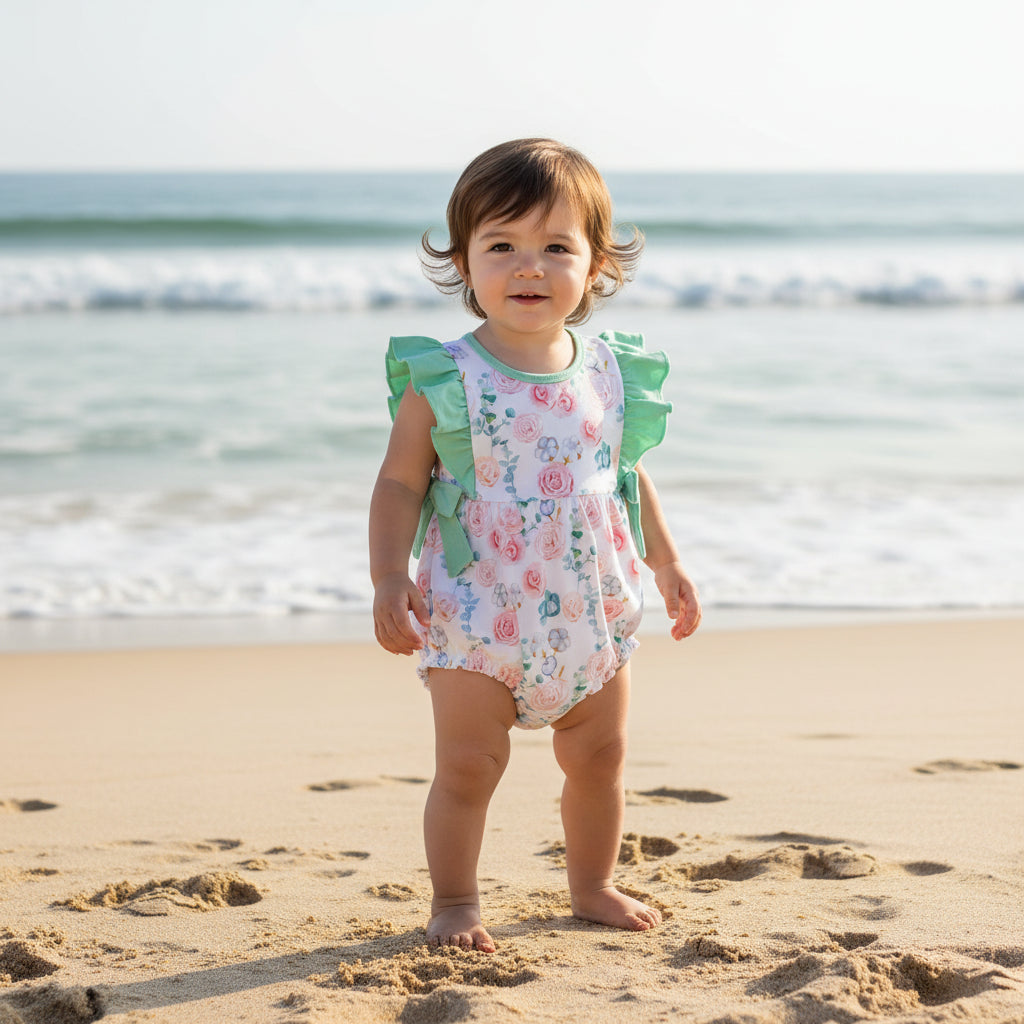 Vivacious Frills Baby Rompers for Girls - Cute Bows & Playful Frills - The Palm Beach Baby Estimated 14 - 20 Day Shipping