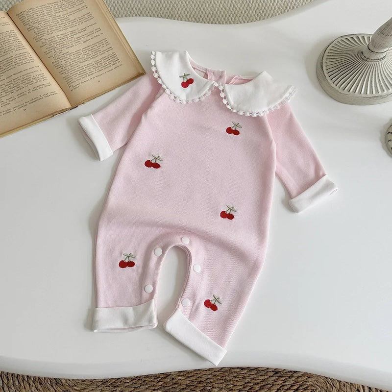 Cherry Loved Toddler Embroidered Romper - Palm Beach Pink