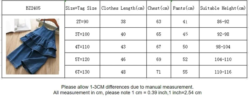 Complete view of the 'Roxanne' 2 Piece Denim Pant Set for Girls, highlighting its stylish ruffled design.