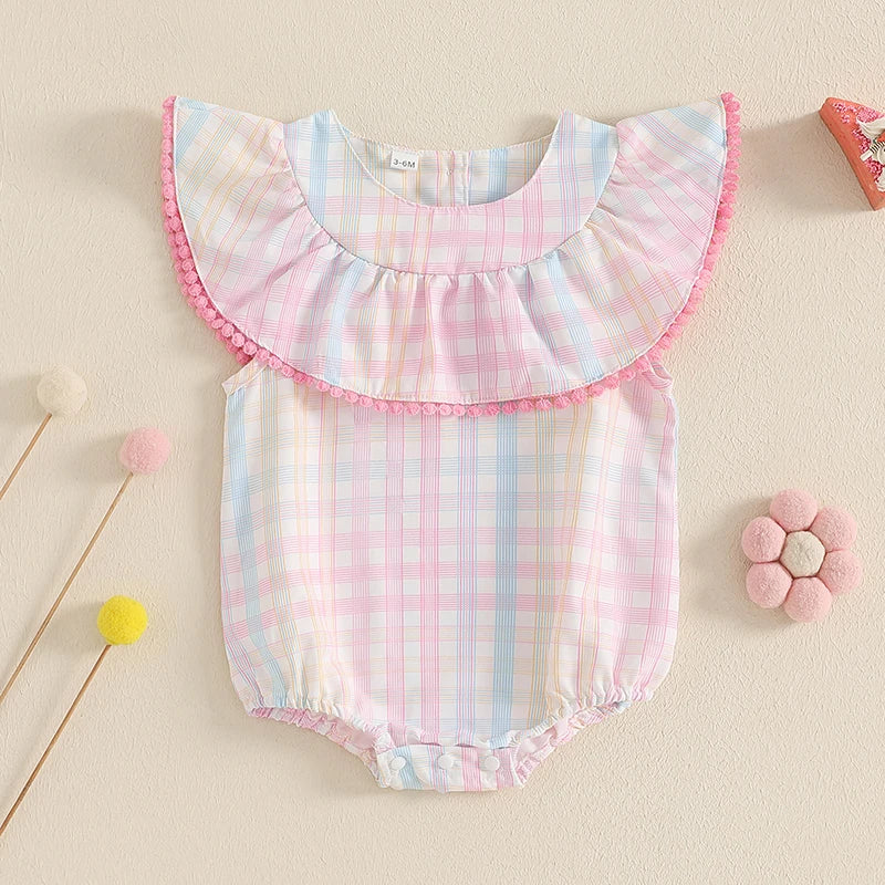 "Plaid Polly" Bubble Style Romper Ruffle Accents