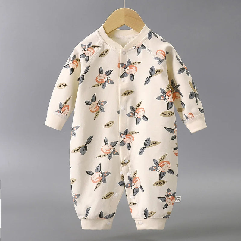 Peachy Sweet Adorable Peach Print Romper for Babies to Toddlers featuring a charming peach print design perfect for playtime and naptime.