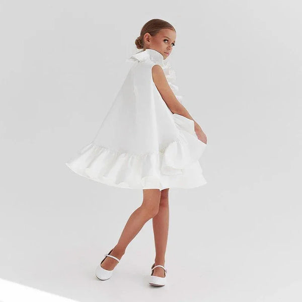 Peyton Chic Couture Dress for Girls 13 Months - 12 Years, Elegant A-Line Design, White with Ruffles - The Palm Beach Baby