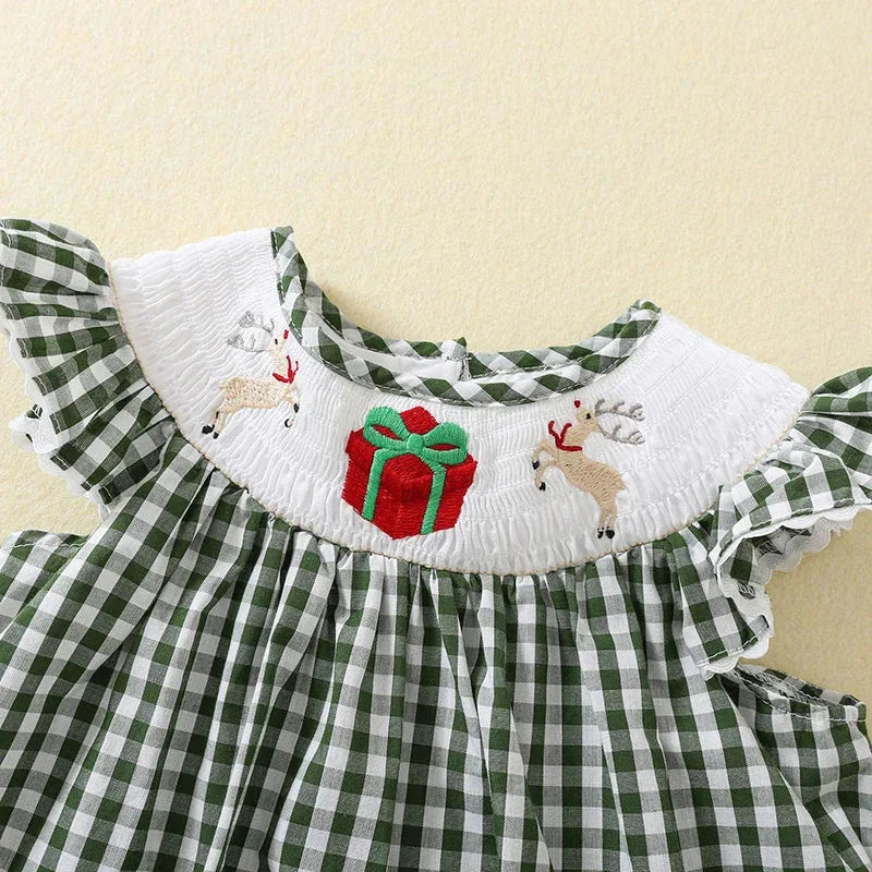"Christmas Year Long" Boutique Style Dress For Girls - Year-Round Christmas Embroidered A-Line Dress - The Palm Beach Baby