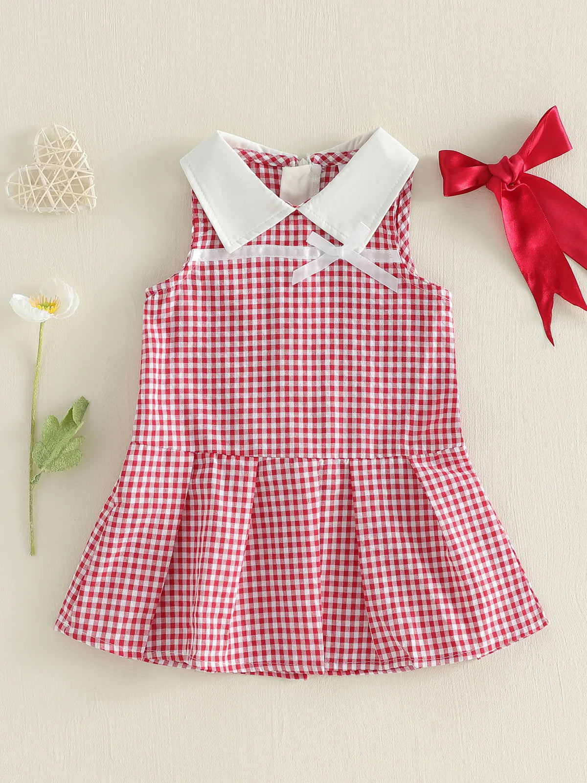 Red and white gingham Chelsea Girls dress with white Peter Pan collar and bow accent