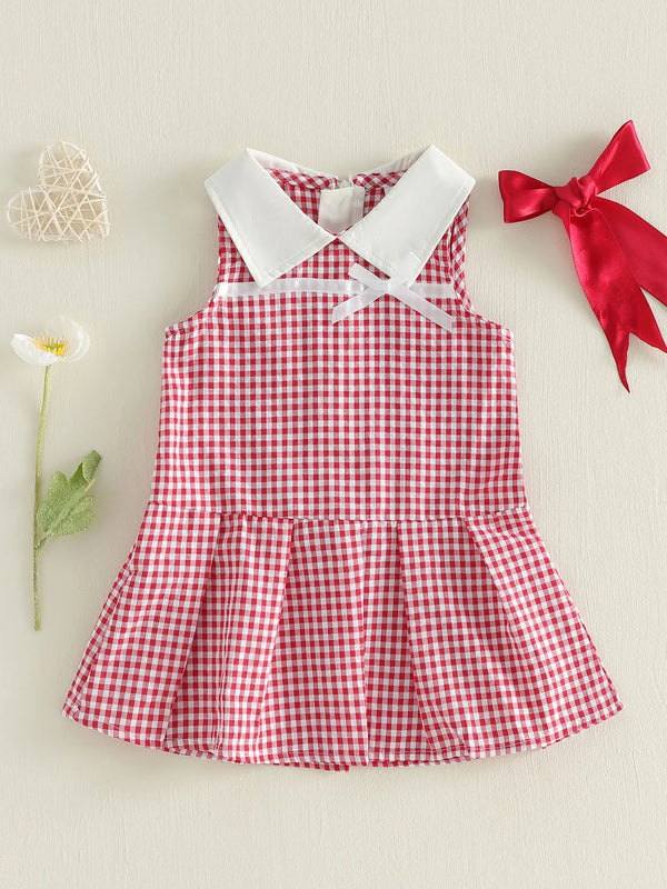 Red and white gingham Chelsea Girls dress with white Peter Pan collar and bow accent