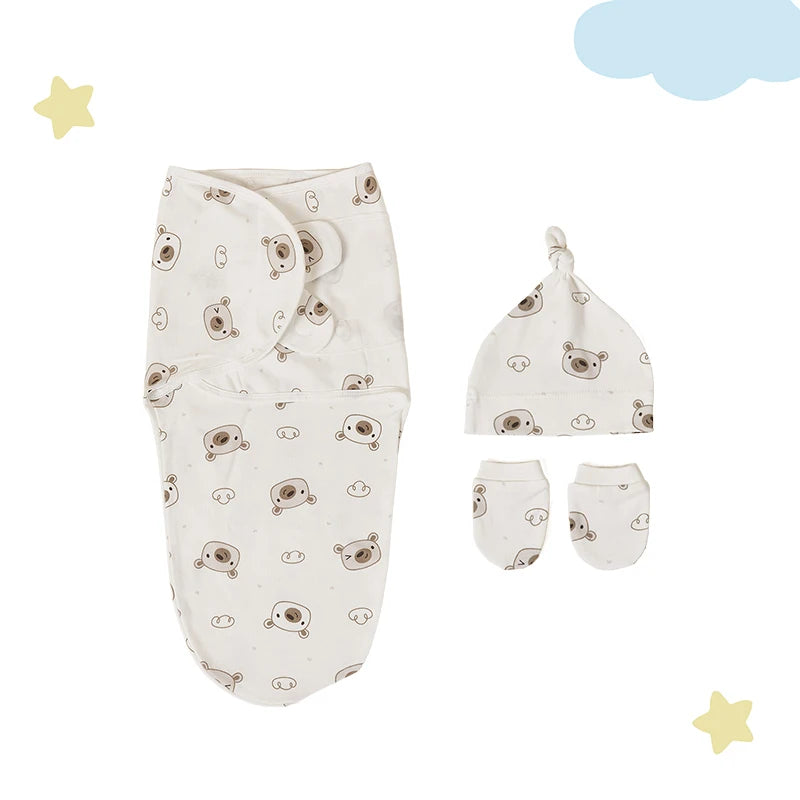 Adorable Cozy Baby Swaddle in white with bear prints, designed for a cozy sleeping experience for your baby.