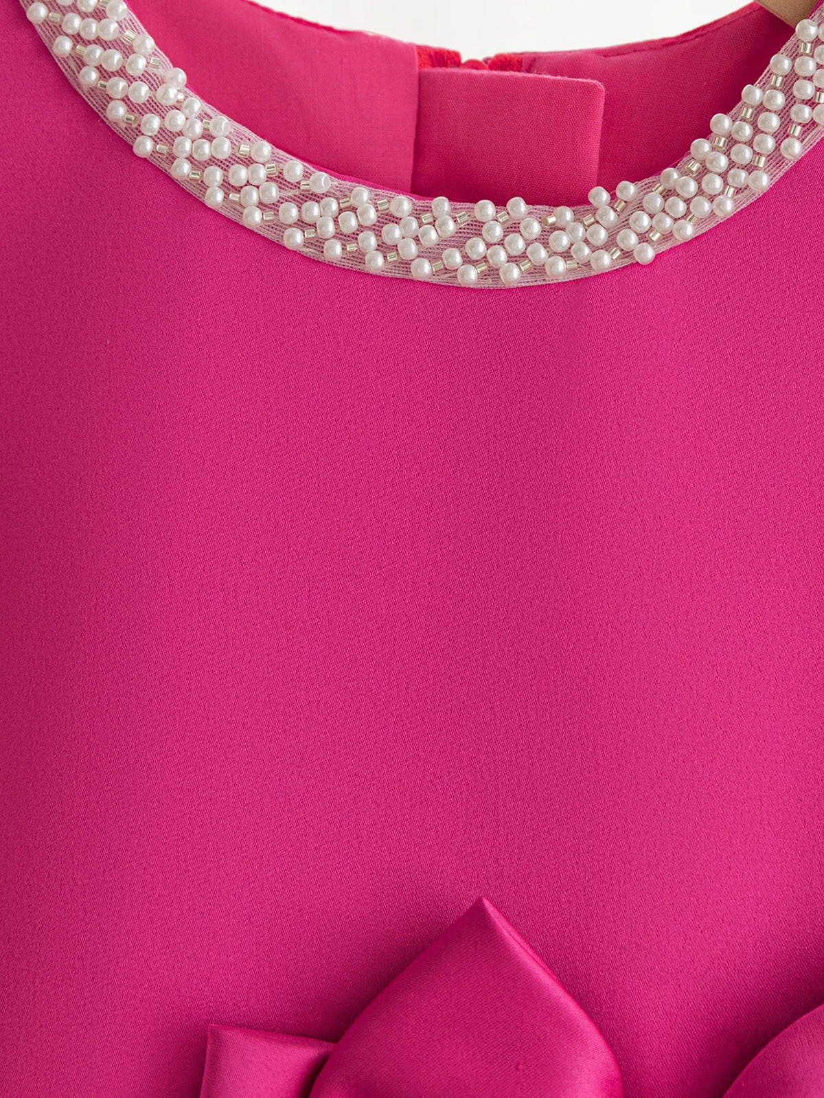 Taylor Elegant Beaded Formal Party Dress for girls 2–7 in pink with beaded round neckline and bow
