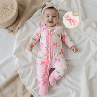 Frills & Bows Baby Girls Fall Footies - Long Sleeve Romper Set