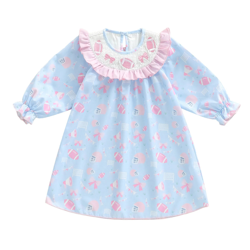"Footballs and Frills" Cute Embroidered Smocked Dress