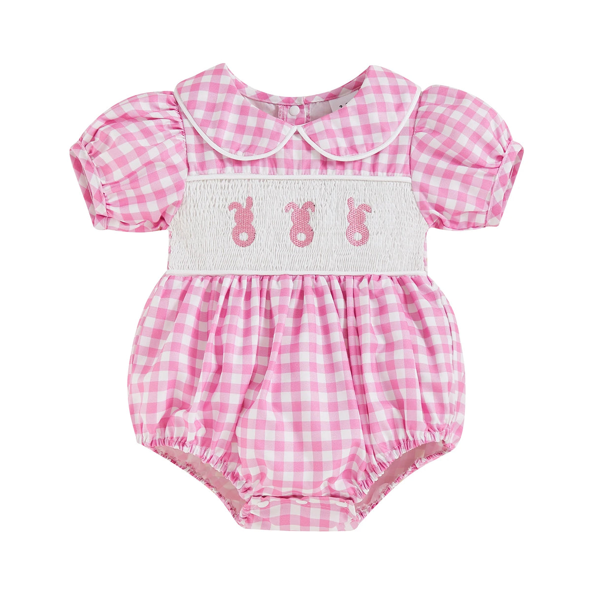 Hoppin' Good Time Plaid Peter Pan Collared Bubble With Bunny Smocking - The Palm Beach Baby Estimated 14 - 20 Day Shipping