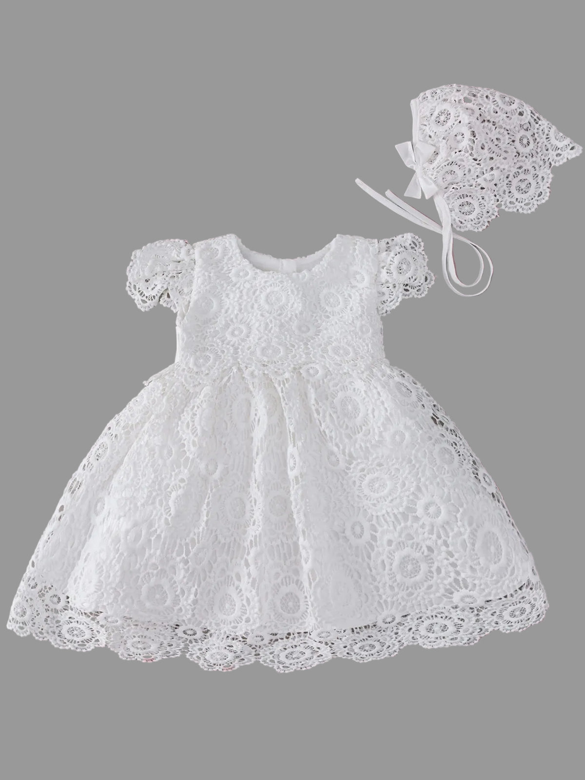 Analee White Lace Dress With Matching Bonnet - The Palm Beach Baby Estimated 12 - 22 Day Shipping