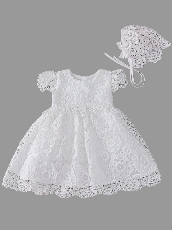 Analee White Lace Dress With Matching Bonnet - The Palm Beach Baby Estimated 12 - 22 Day Shipping