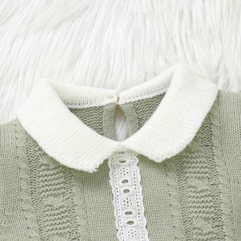 Madeline Baby Knitted Romper in Sage Green - Warm, Stylish, and Comfy for 0-9 Months - The Palm Beach Baby