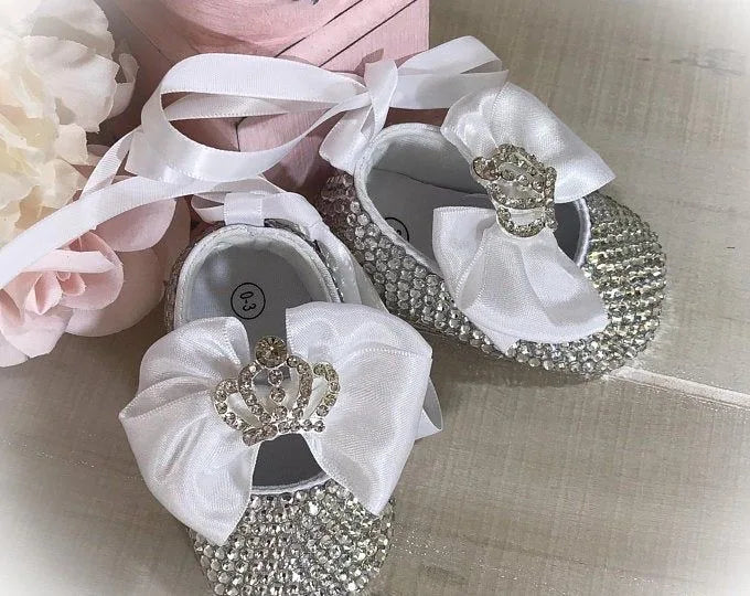 Luxurious Bling Shoes and Headpiece Set - Crown White