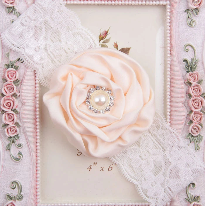 Faux Pearl, Satin, and Lace Headband