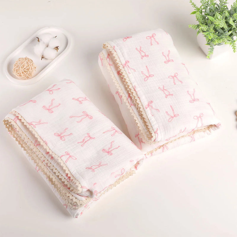 Soft Cotton Baby Blankets with Lace - 3 Designs
