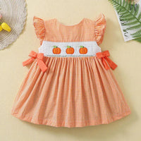 "My Little Pumpkins" Pumpkin Embroidered Dress -Flutter Sleeves - 2 Cute Colors - The Palm Beach Baby