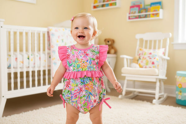 Vivacious Frills Baby Rompers for Girls - Cute Bows & Playful Frills - The Palm Beach Baby Estimated 14 - 20 Day Shipping