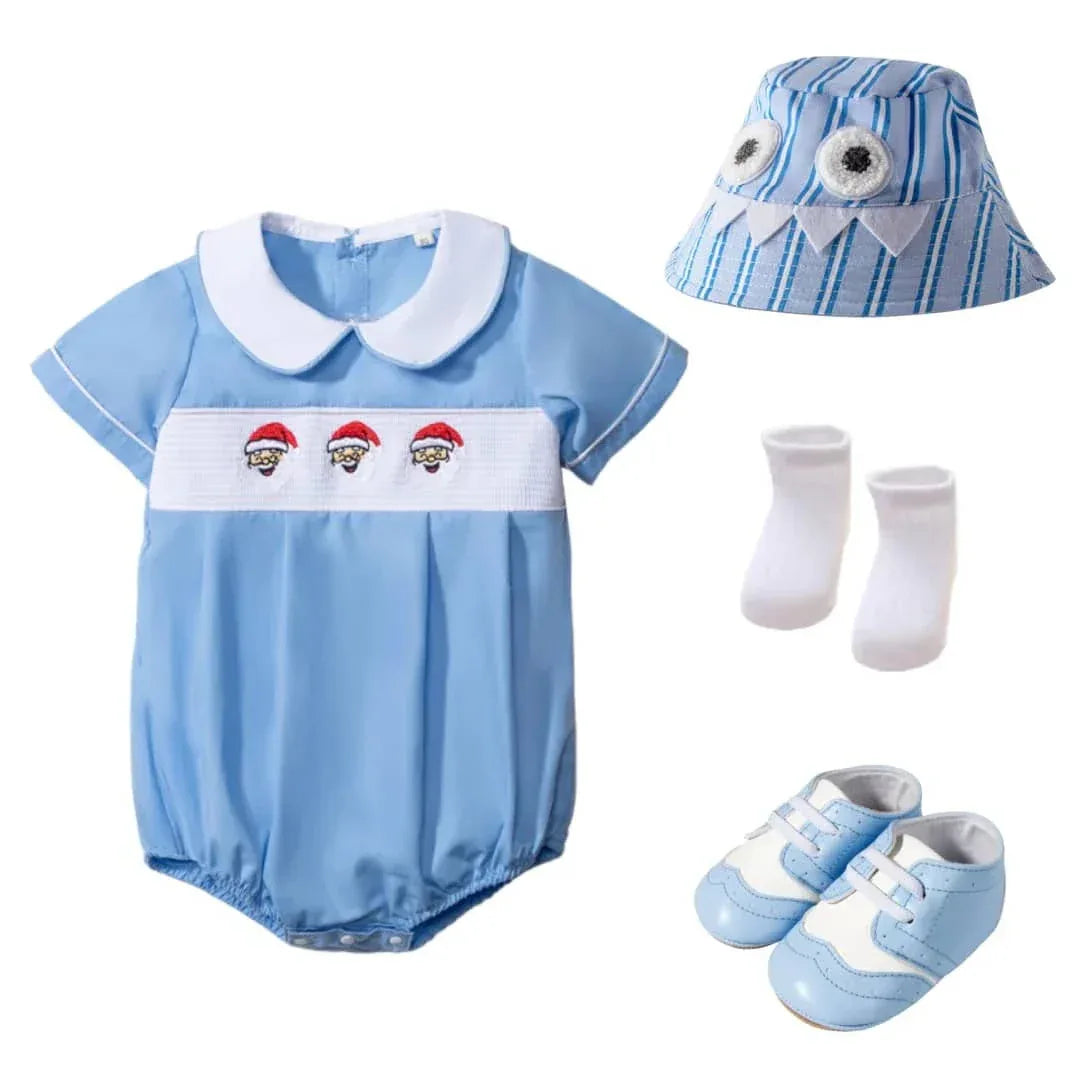 "Santa Cutie" Peter Pan Collar Baby Romper - Soft Cotton, Snap Legs, Holiday Ready - The Palm Beach Baby