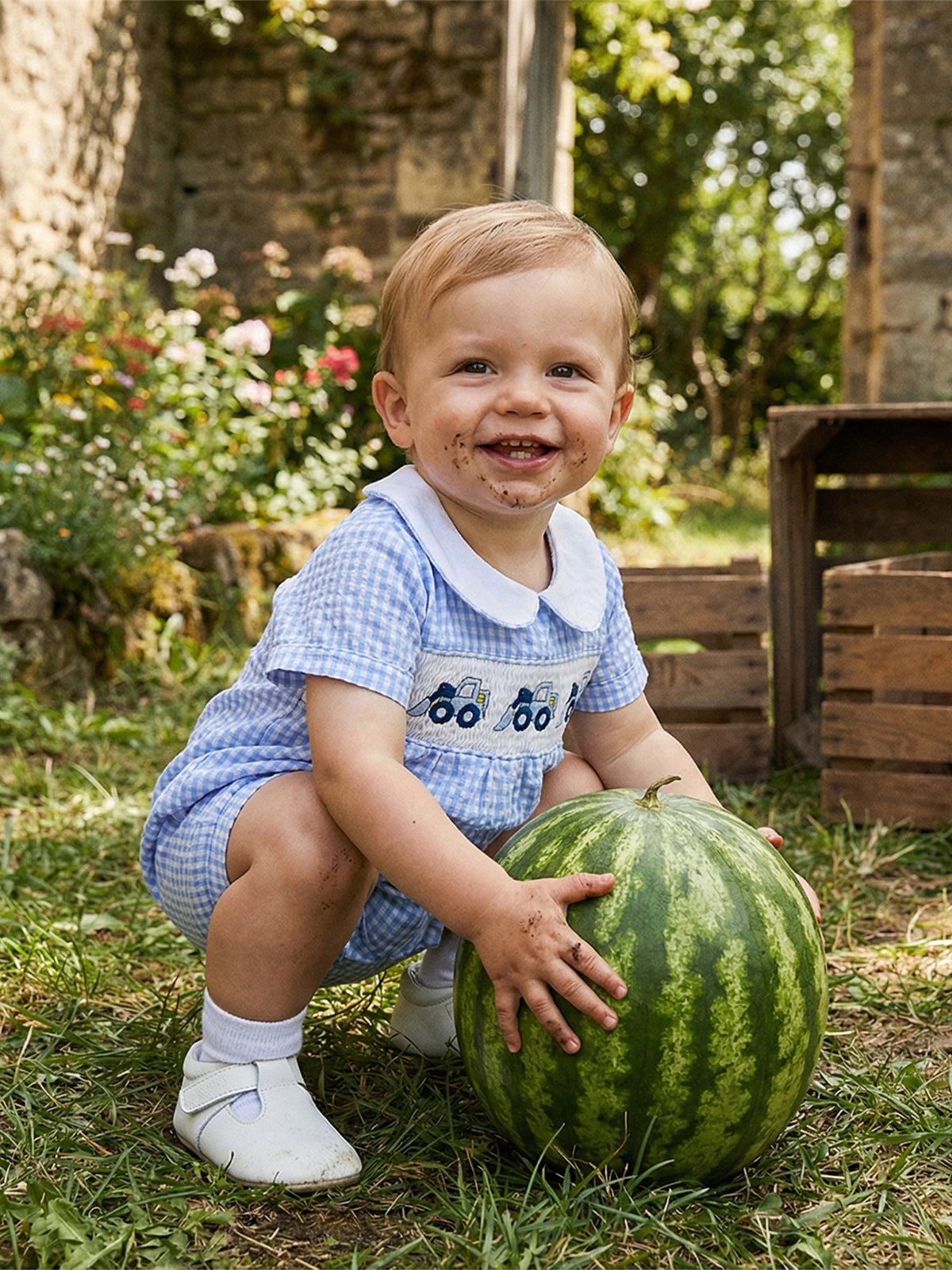 Smocked Cuties Seersucker Rompers Embroidered In 2 Kid-Worthy Designs - The Palm Beach Baby Estimated 13 - 20 Day Shipping