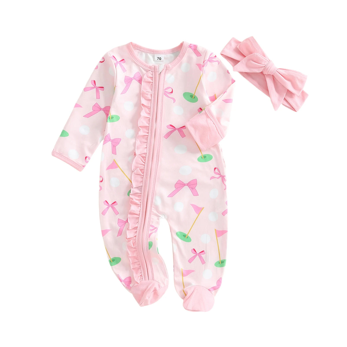 Frills & Bows Baby Girls Fall Footies - Long Sleeve Romper Set