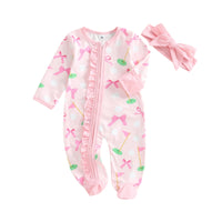 Frills & Bows Baby Girls Fall Footies - Long Sleeve Romper Set