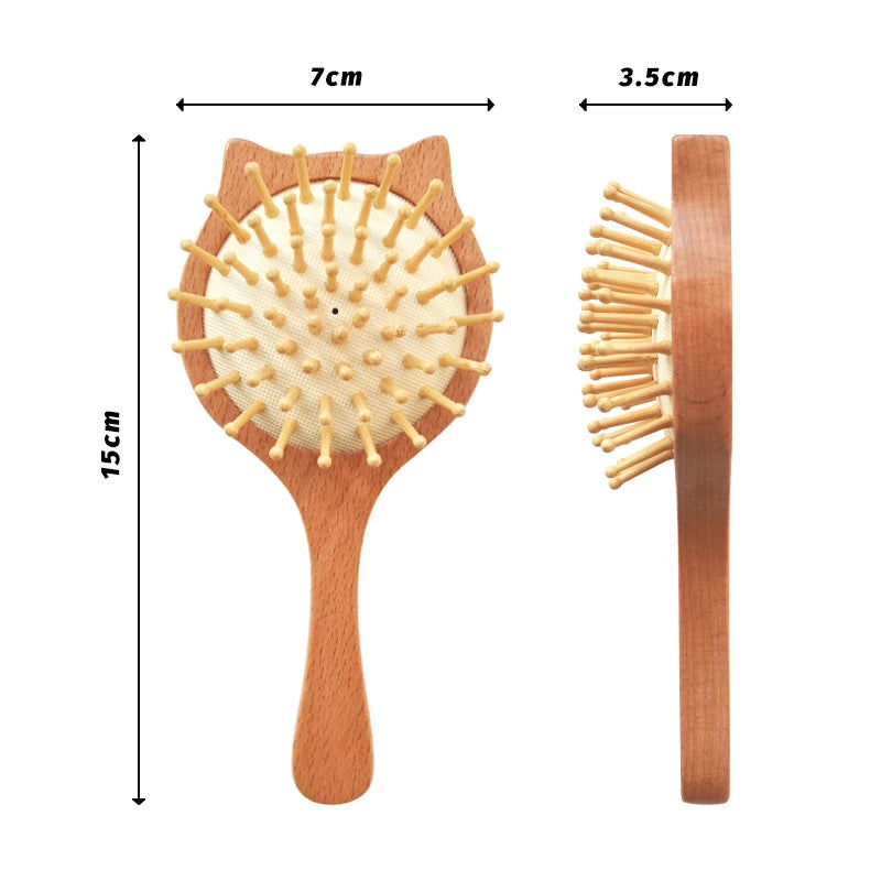 Personalized wooden baby brush for infants; ergonomic handle and round pin bristles.