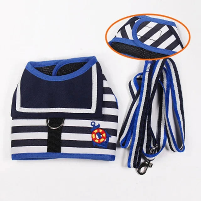 "Nautical But Nice" Pet Harness With Leash