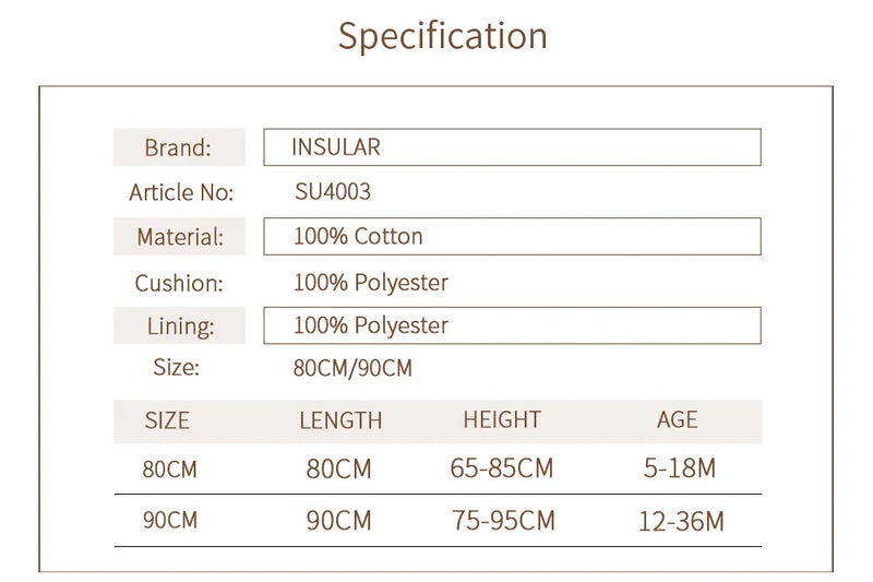 Specifications of the Soft Zippered Anti-Kick Toddler Sleep Sack displaying details about materials and size, ensuring informed purchases.