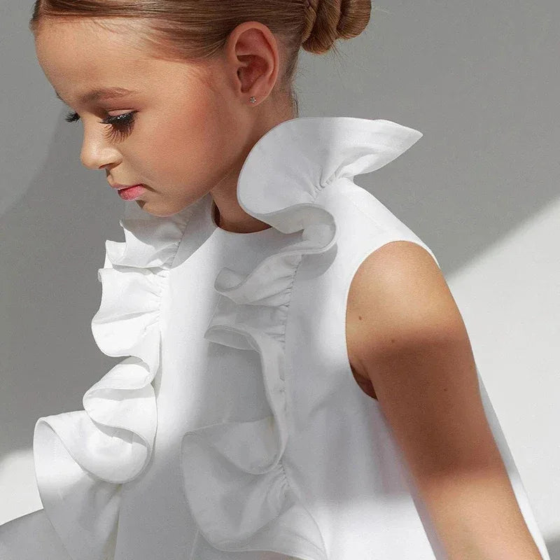 Peyton Chic Couture Dress for Girls 13 Months - 12 Years, Elegant A-Line Design, White with Ruffles - The Palm Beach Baby