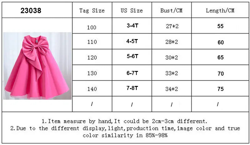 Pink Sari-Elle party dress for girls aged 4-6 with a large bow, A-line style
