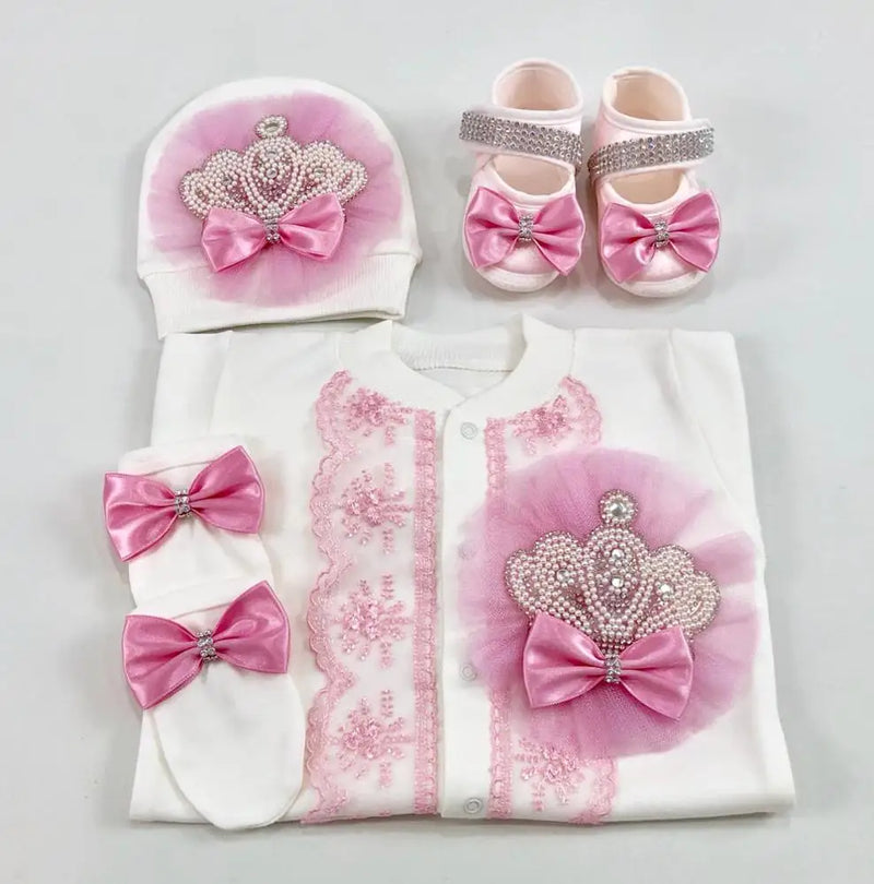 Luxurious Princess Layette Set  in Crown Pink