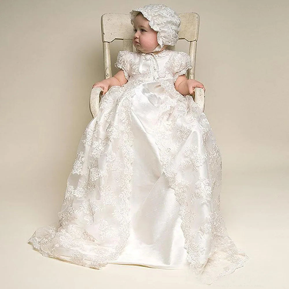 Alyssa Vintage Lace Baptism Gown & Bonnet for Baby Girls