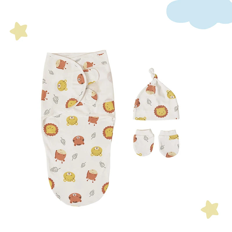 Cozy Baby Swaddle with playful lion and animal prints, providing fun and comfort for nap time.